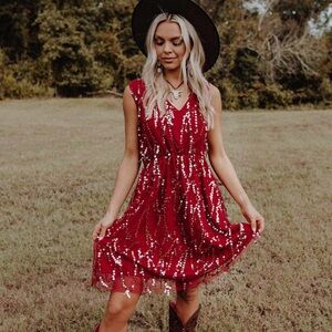 Southern Fried Chic Red Sequin Mini Dress
